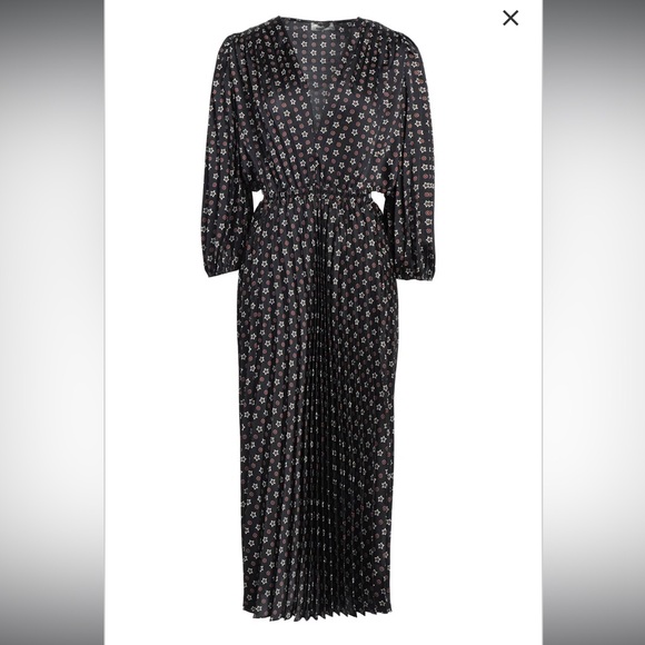 Sandro Dresses & Skirts - Sandro,Women's Black Midi Dress Polyester, pleated dress, satin,deep neckline,